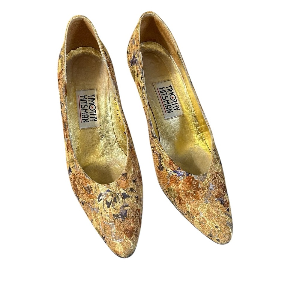 Timothy Hitsman Gold Abstract Print
Heels Size 8.5 Vintage Pointed Toe